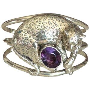 Sterling Silver Leopard Amethyst Bracelet Cuff.